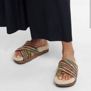 Chloe Tweed Patterned Scalloped Slides Size 37